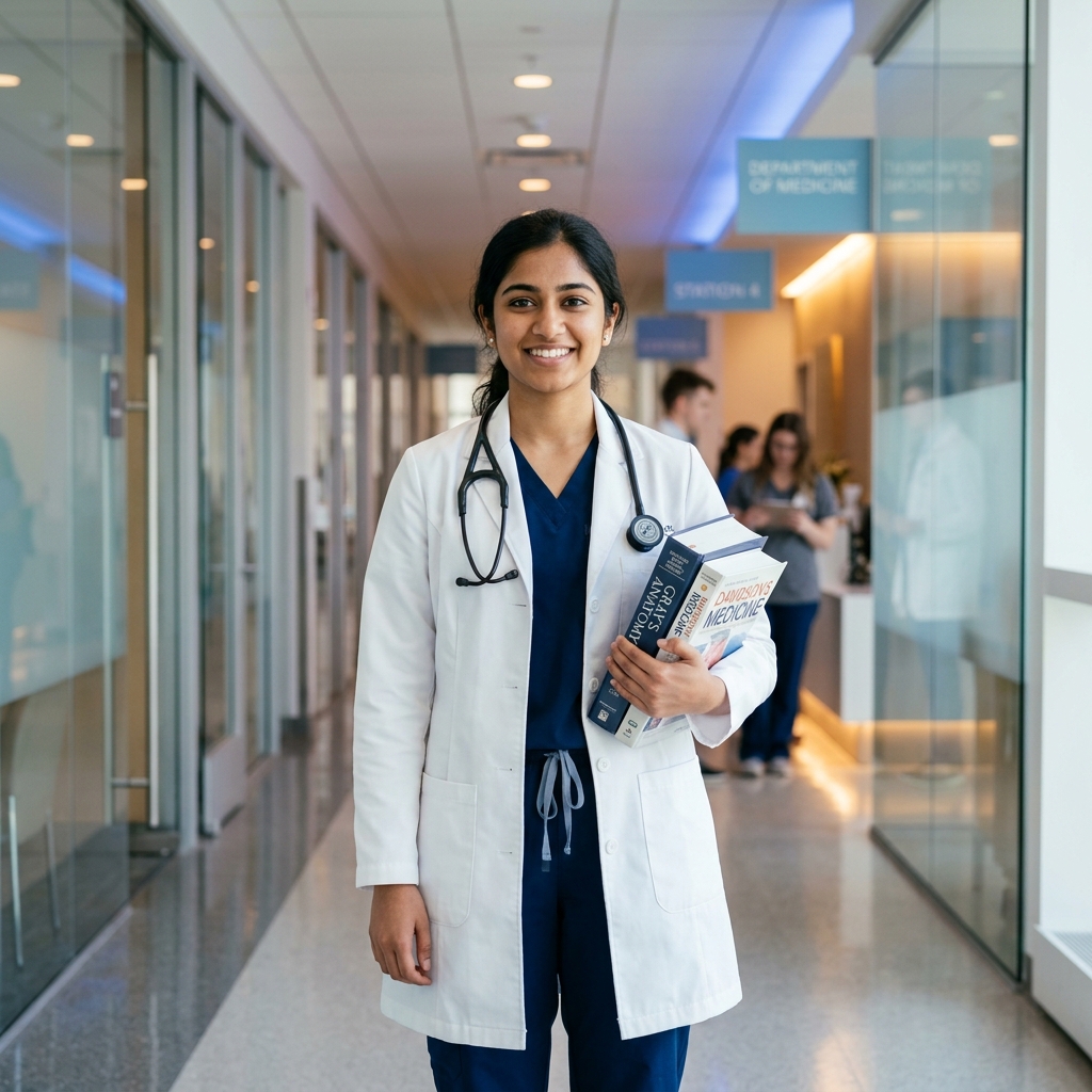 Confident medical student ready for MBBS abroad